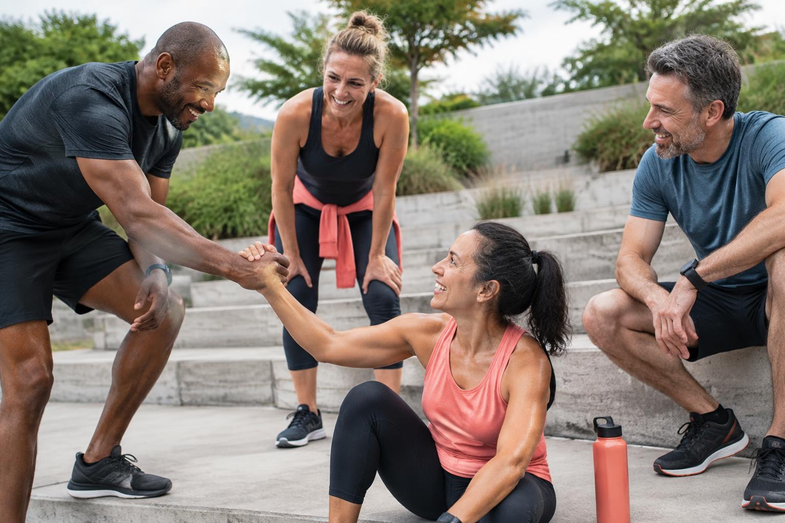 A workout group supporting one another